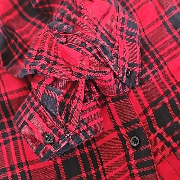 Japana Women's Buffalo Plaid Flannel Long Sleeves Button Down Shirt Medium Red - Picture 12 of 16